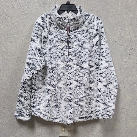 Cozy Sherpa Quarter Zip Black and White Teddy Pullover Jacket XL - Picture 1 of 4